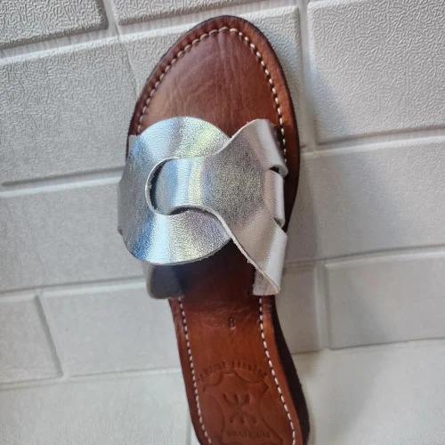 Women’s Silver-tone Moroccan Leather Slip-on Flats