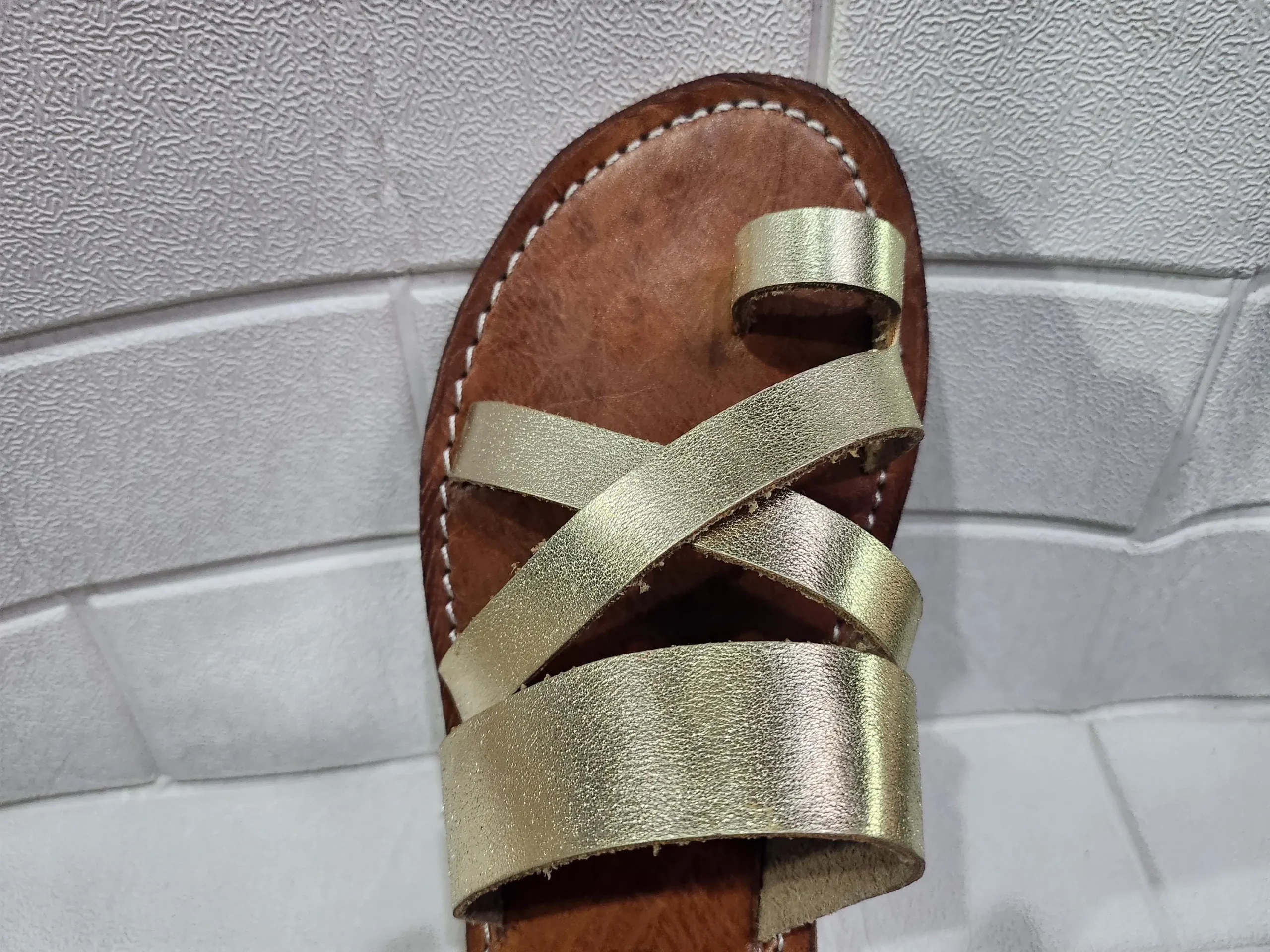 Women’s Gold Crisscross Moroccan Leather Sandals
