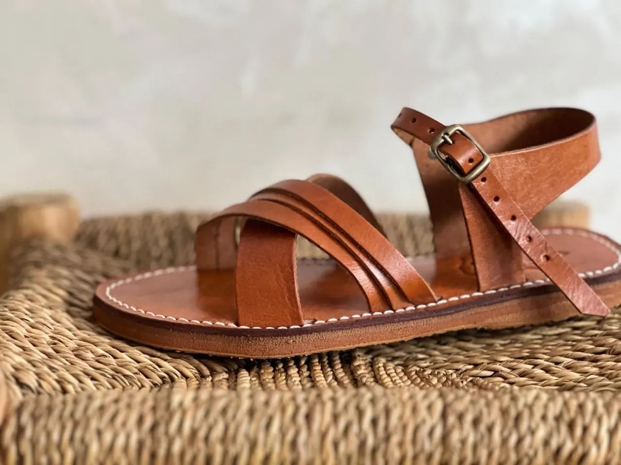 Women’s Brown Cross Strap Moroccan Flat Slides