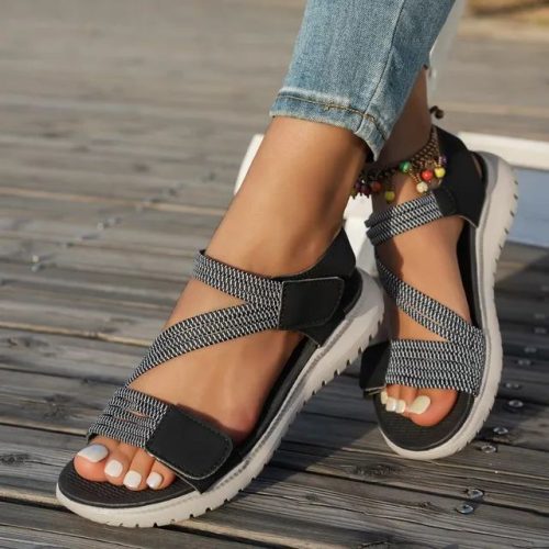 Best Seller-last Day Sale 50 Offwomens Beige Elastic Strap Comfort Sandals