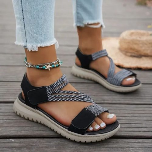 Best Seller-last Day Sale 50 Offwomens Beige Elastic Strap Comfort Sandals